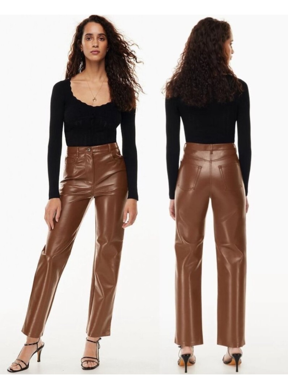 Aritzia Wilfred Melina Faux Leather Cognac Straight-leg Pants Size 4